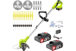 Weed Wacker Cordless, Electric Grass Trimmer with 4 Types Blade and 2X 21V Battery Powered, 3 in 1 Lightweight Battery Operat