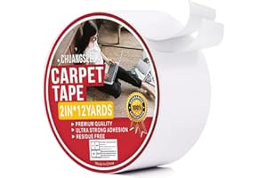 CHUANGSEED Double Sided Carpet Tape 2X12Yards,Rug Tape for Fixing Carpets and Area Rugs, White Carpet Tape for Tiles, Hardwoo