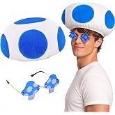 Halloween Mushroom Costume Hat with Sunglasses, Plush Mushroom Headwear | Spotted Mushroom Cosplay Hats for Adults Halloween Themed Party Role Play Accessory