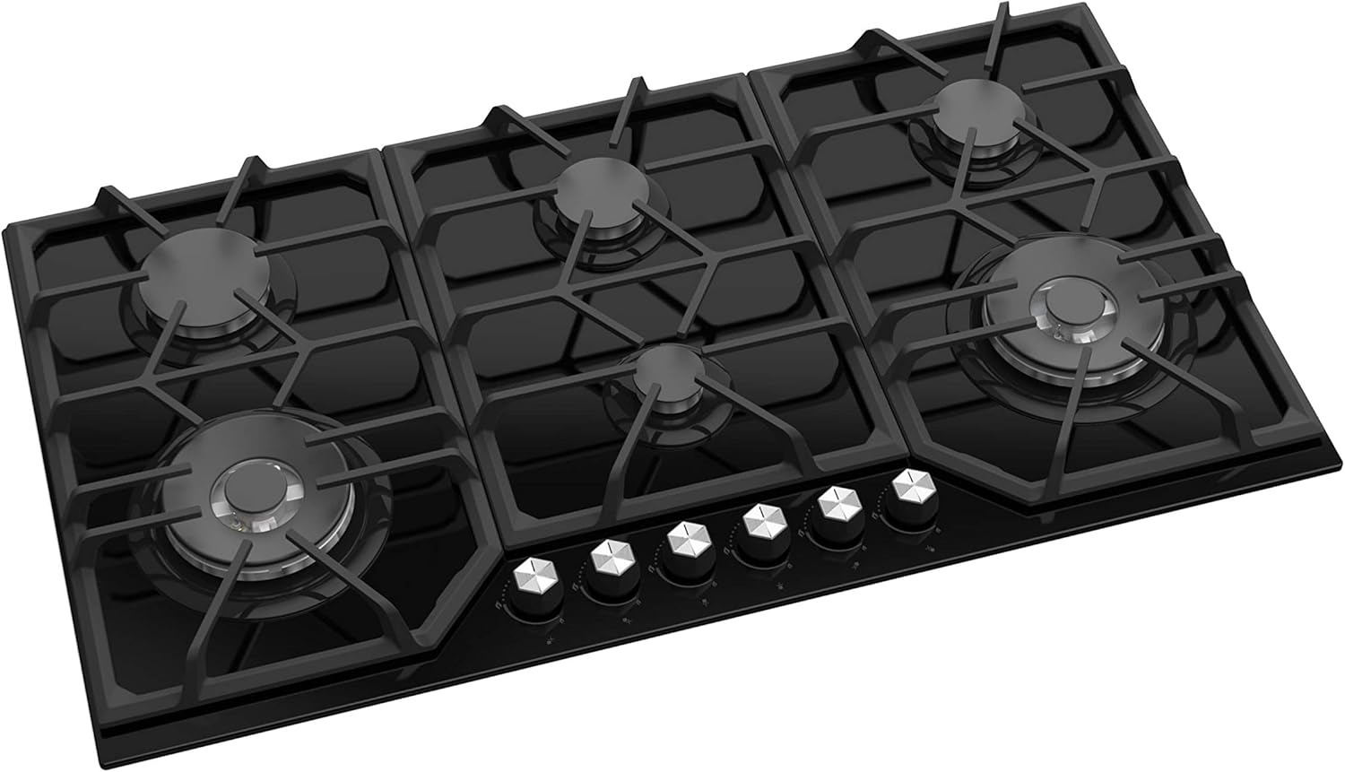 ViandPro VPH906BL 90cm 6 Burner Black Gas Hob with 2 Wok Burners