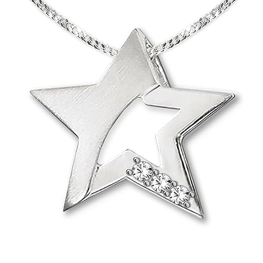 CLEVER SCHMUCK Set Silberner Damen Anhänger Stern 15 mm seidenmatt und glänzend mit 3 Zirkonias offene Form und Panzerkette 4