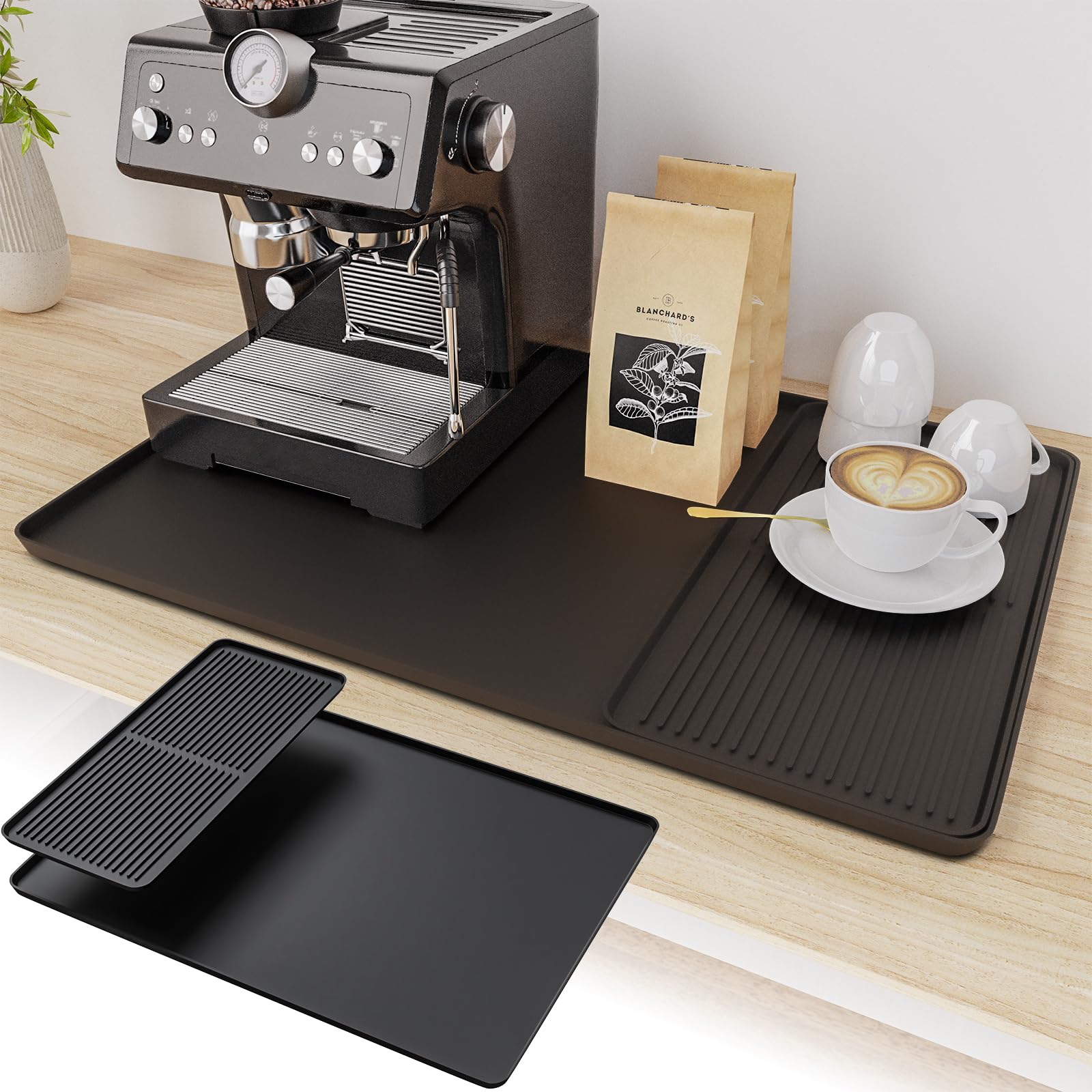 Photo 1 of 2-in-1 Coffee Mat & Dish Drying Mat Coffee Bar Mats for Countertop Coffees Matt for Counter Silicone Coffees Espresso Machine Station Mats Under coffe Maker Spill Matt Countertops Pot 24×16inch
