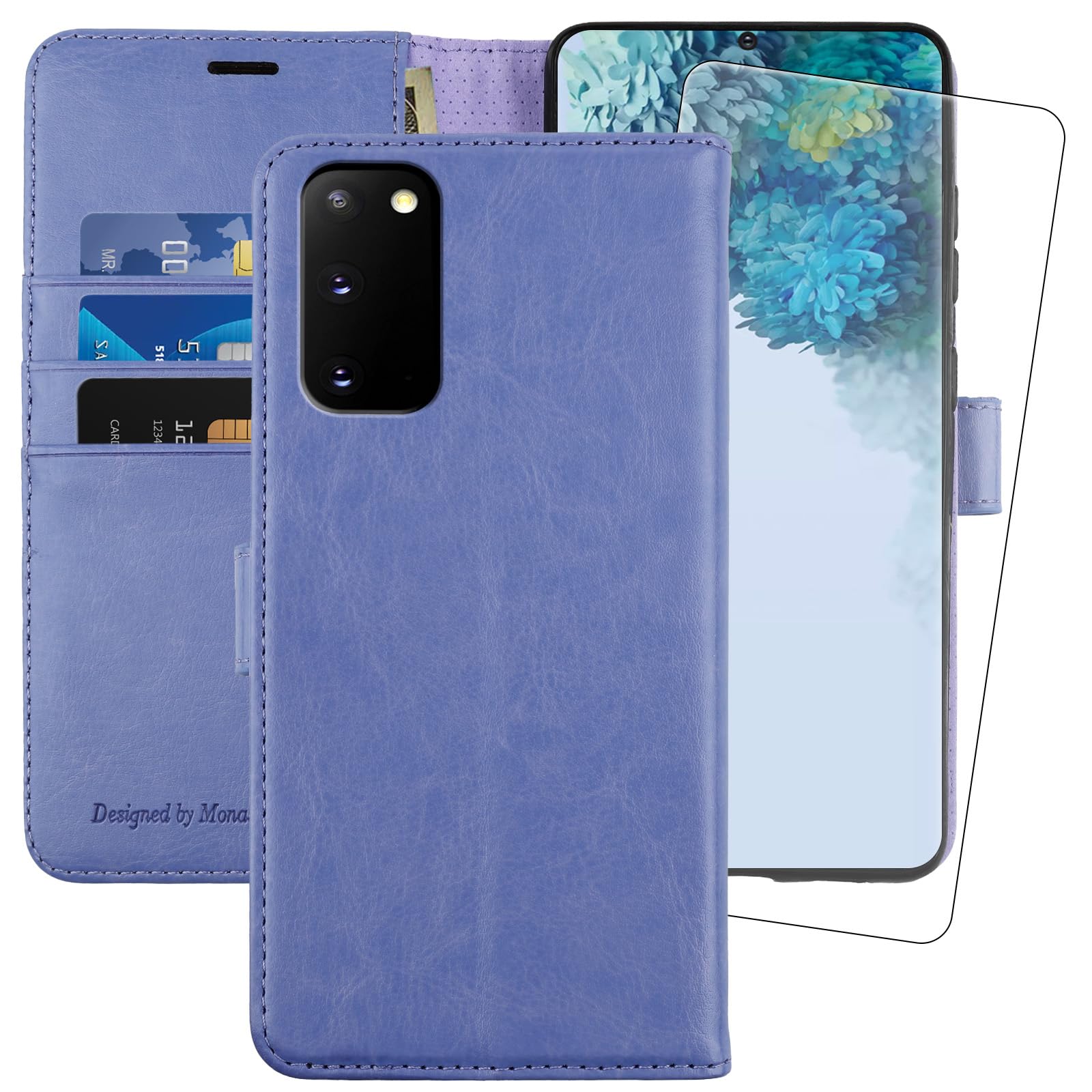 Photo 1 of MONASAY Wallet Case Compatible for Galaxy S20 FE 5G, 6.5 inch [Screen Protector Included][RFID Blocking] Flip Folio Leather Cell Phone Cover with Credit Card Holder, Light Purple