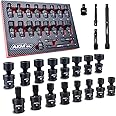 AKM TOOL 3/8" Drive Universal Impact Socket Set, 20 Piece Swivel Socket Set, Universal Joint Socket 6-Point, Metric, 8-22mm, Cr-Mo,with Extension Bars, Socket Adapter, Drill Bit Adapter