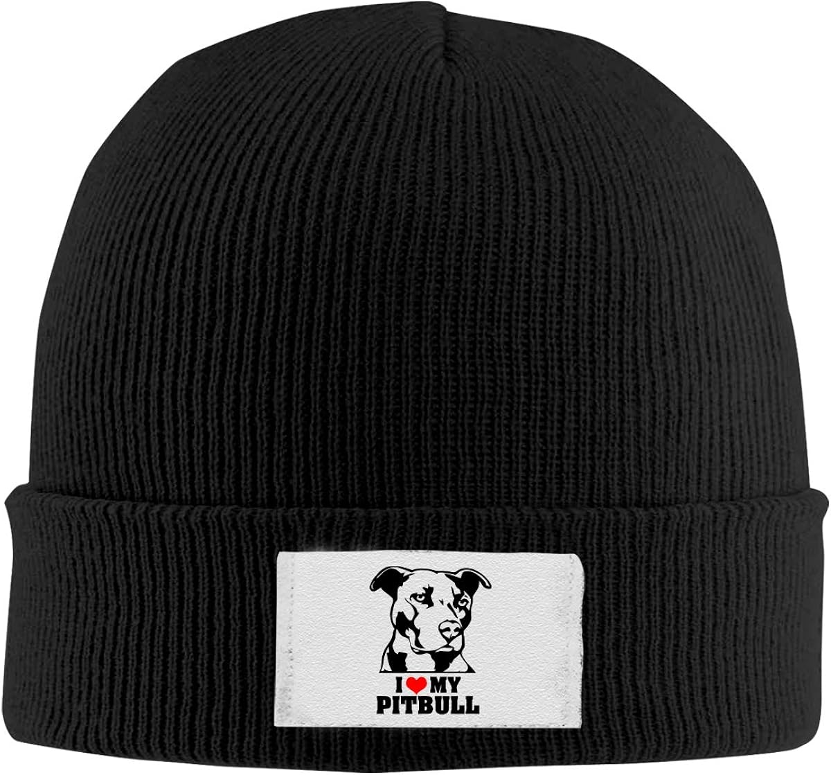 Mens Womens I Love My Pitbull Staffy Terrier Dog Knit Beanie Hats Warm