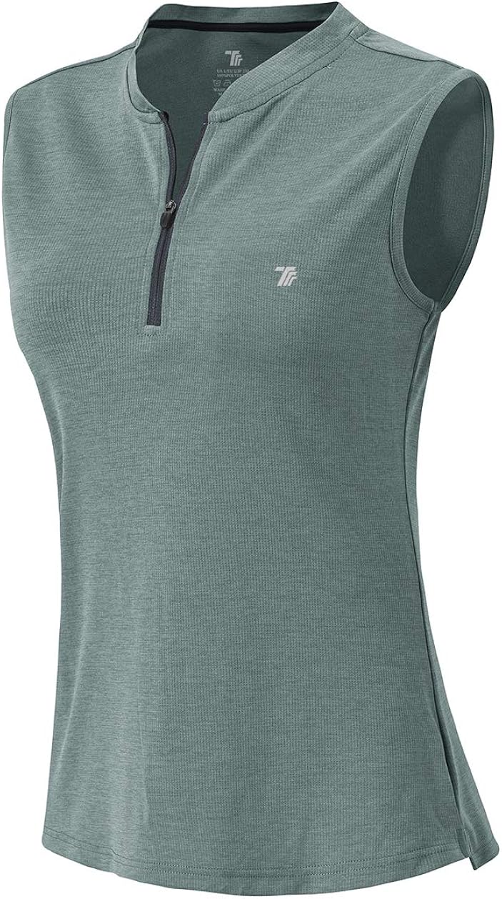 YSENTO Women's Dry Fit Tennis Golf Shirts Zip Up Sleeveless UPF 50+ Yoga Gym Workout Tops Shirts: Clothing