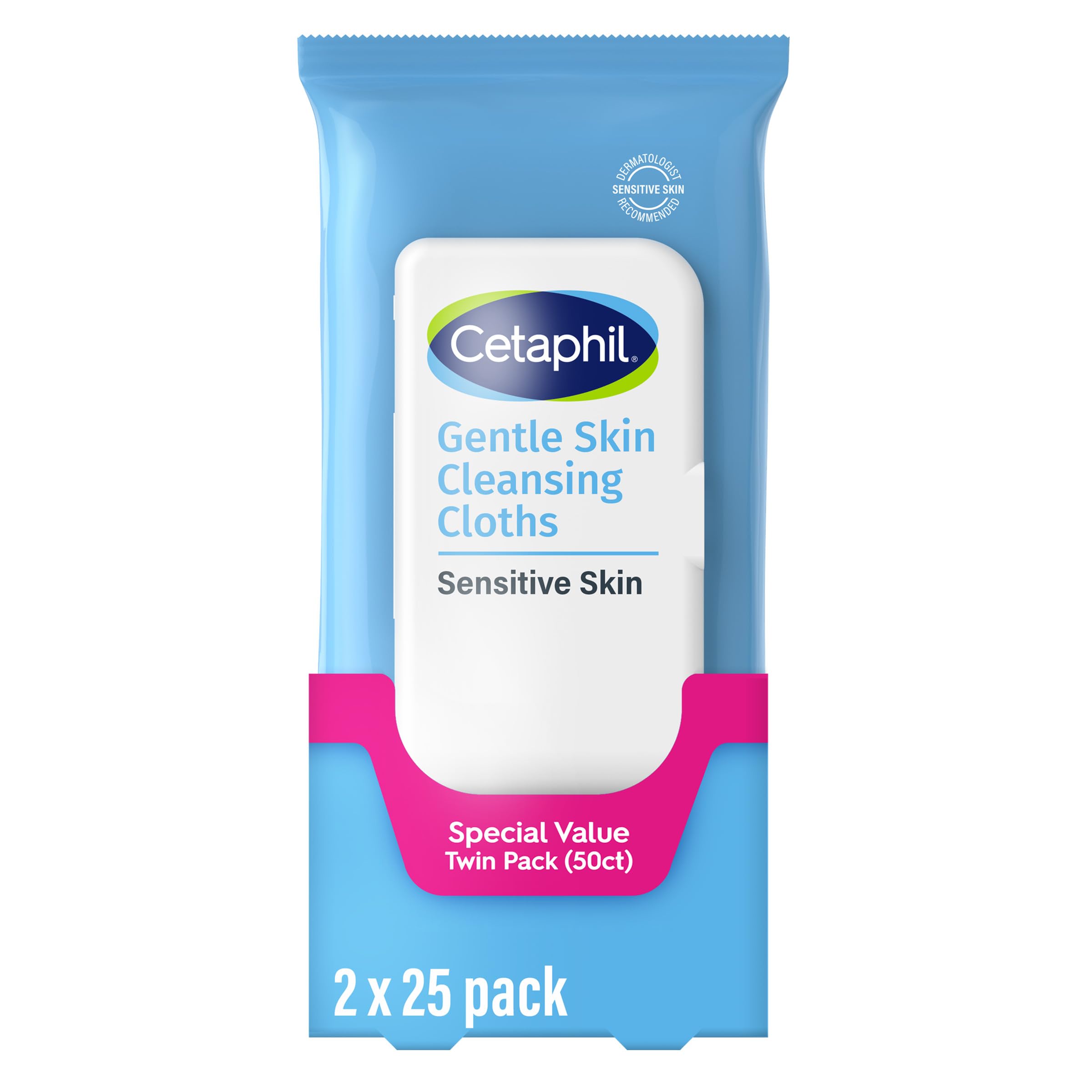Photo 1 of Cetaphil Face and Body Wipes, Gentle Skin Cleansing Cloths, 50 Count, Twin Pack, for Dry, Sensitive Skin, Flip Top Closure, Great for the Gym, Travel, in the Car, Hypoallergenic, Fragrance Free