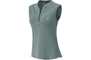 YSENTO Women's Golf Apparel Shirts 1/4 Zip Sleeveless Collarless Dry Fit UPF 50+ Tennis Tops