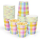 Whaline 50Pcs Easter Paper Cups Buffalo Plaids Disposable Cups Colorful Checkered Party Decorative Cups for Birthday Cold Hot Drinkware Tableware Decor Supplies, 9 Oz