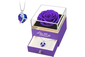 EleShow Preserved Real Purple Rose with Heart Necklace, Eternal Flowers Gifts for Mom Grandma Wife Girlfriend on Christmas, Valentines, Mothers Day, Anniversary, Birthday, I Love You Gifts for Her