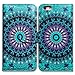 Bcov Case for iPhone 6s Plus/iPhone 6 Plus, Green Mandala DesignLeather Flip Wallet Case Cover with Card Slot Holder Kickstand for iPhone 6 Plus/6S Plus