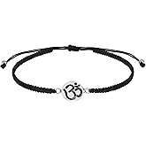 AeraVida Spiritual Mindfulness Charm Symbol .925 Sterling Silver Charm on Black Adjustable Bracelet | Peaceful mantra design Mindfulness Charm Bracelets Sterling Silver | Cotton Rope Strand Mindfulness Charm Bracelet