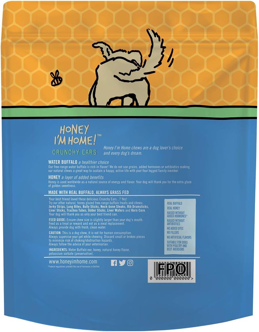 Amazon Com Honey I M Home All Natural Honey Coated Buffalo 6 Inch Crunchy Ears For Dogs Kitchen Dining