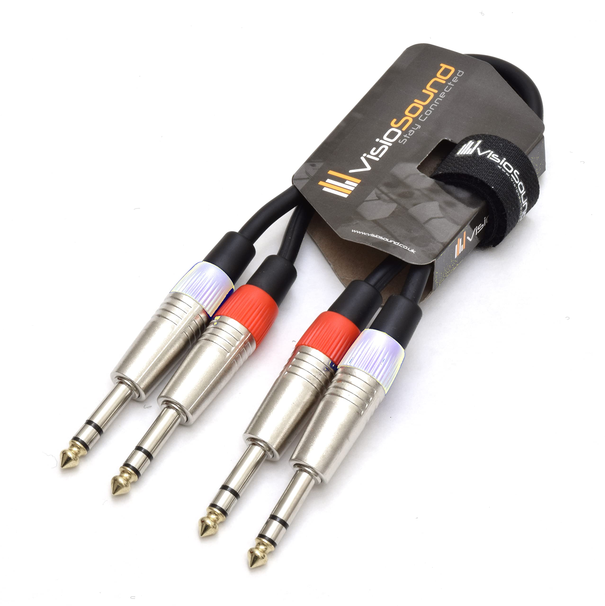 VisioSound 2 x 6.35mm 1/4" Stereo TRS Jack Balanced Twin Lead/Signal Audio Patch Cable 0.5m
