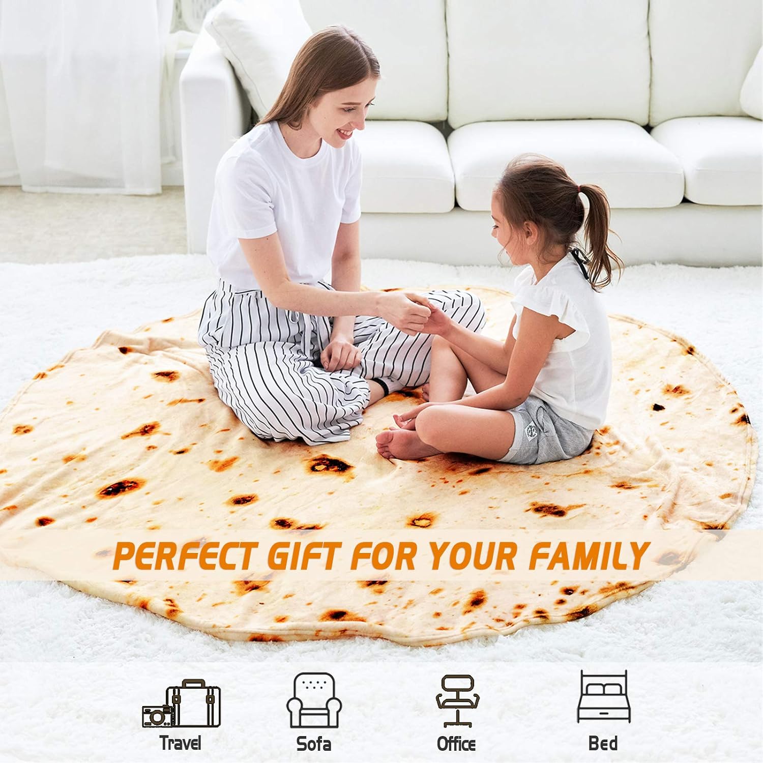 CASOFU Burritos Blanket, Giant Flour Tortilla Throw Blanket, Novelty Tortilla Blanket for Your Family, 285 GSM Soft and Comfortable Flannel Taco Blanket for Adults. (71 inches): Kitchen & Dining