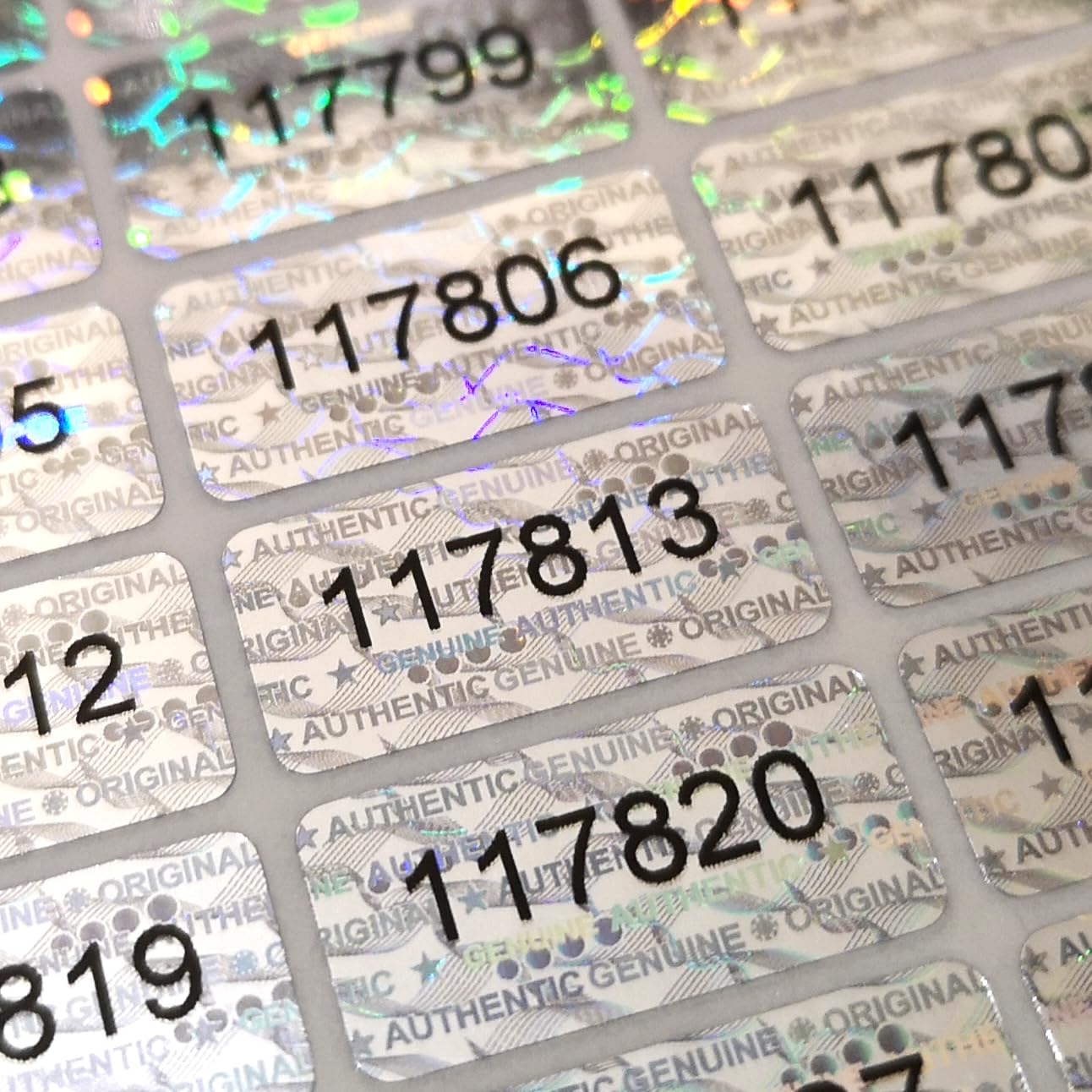 Tamper Proof Stickers 10mm x 20mm Various Pack Sizes of Genuine Hologram Labels with Unique Serial Numbers (1456)