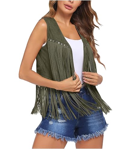 Gilet Hippie Sans Manches à Franges - Faux Daim, Style Années 70 Cowgirl, Pour Déguisement Ou Fashion