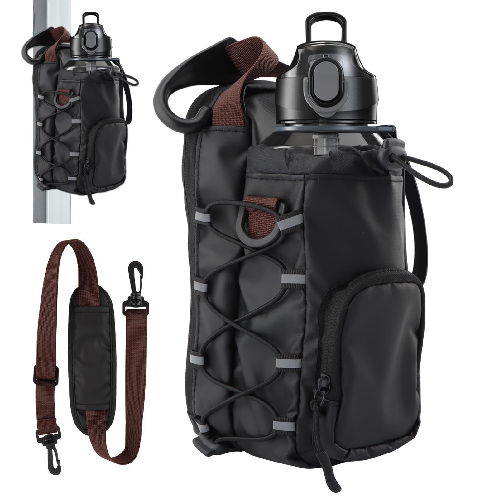 Photo 1 of Magnetic Gym Bag Water Bottle Carrier Holder with Phone Pockets & Shoulder Strap for Men Women, Magnetic Water Bottle Holder for Gym(Black,Size:7.8inch)