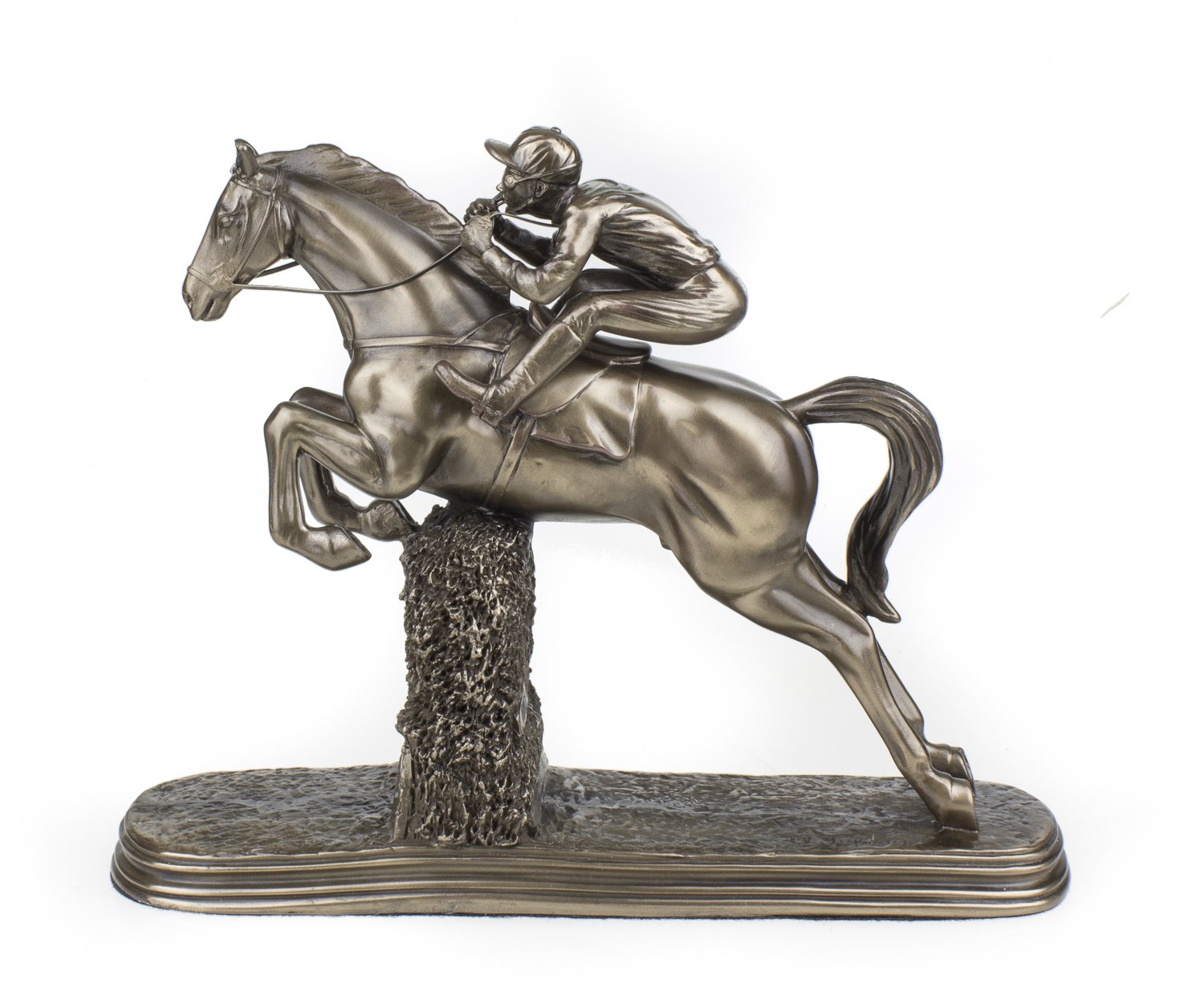 Jumping Horse Racing Statue Bronze Sculpture With Jockey Steeplechaser