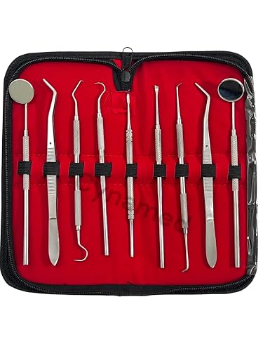 Professional Dental Teeth Cleaning Kit - Stainless Steel Tartar Scraper, Plaque Remover, Flossers, Travel Case
