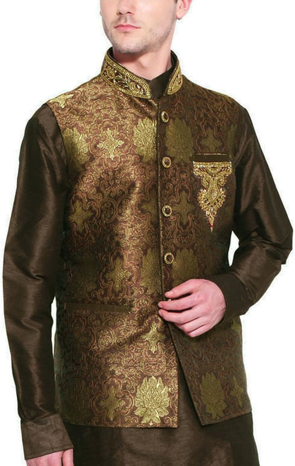 Indian Ethnic Men's Party Wear Waistcoat Classic Jacquard Nehru Jacket