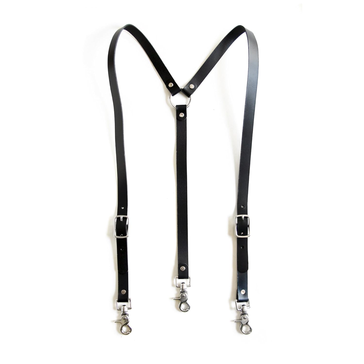 Black Leather Suspenders with Silver Hardware YBack