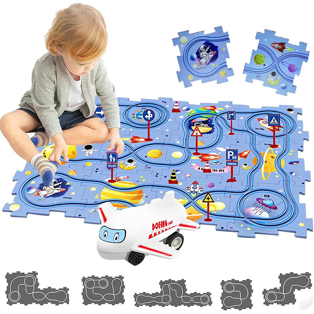 Puzzle Racer Kids Car Track Toy Car Set for Kids DIY 12PCS Puzzle Track Rail Route Educational Game Gift Toys for Children 2 3 4 5 6 Years