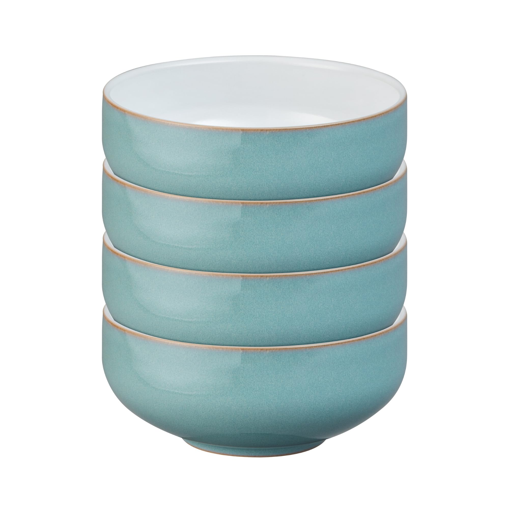 Denby - Azure Blue Cereal Bowls Set of 4 - Dishwasher Microwave Safe Crockery 800ml 15.5cm - Sea Blue, White Ceramic Stoneware Tableware - Chip & Crack Resistant Soup Bowls
