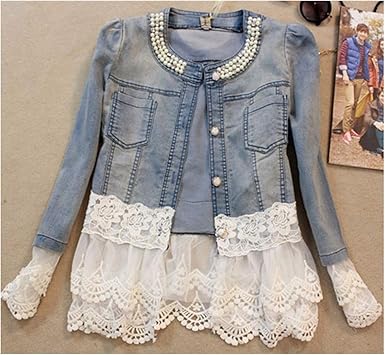 jean jacket with lace sleeves