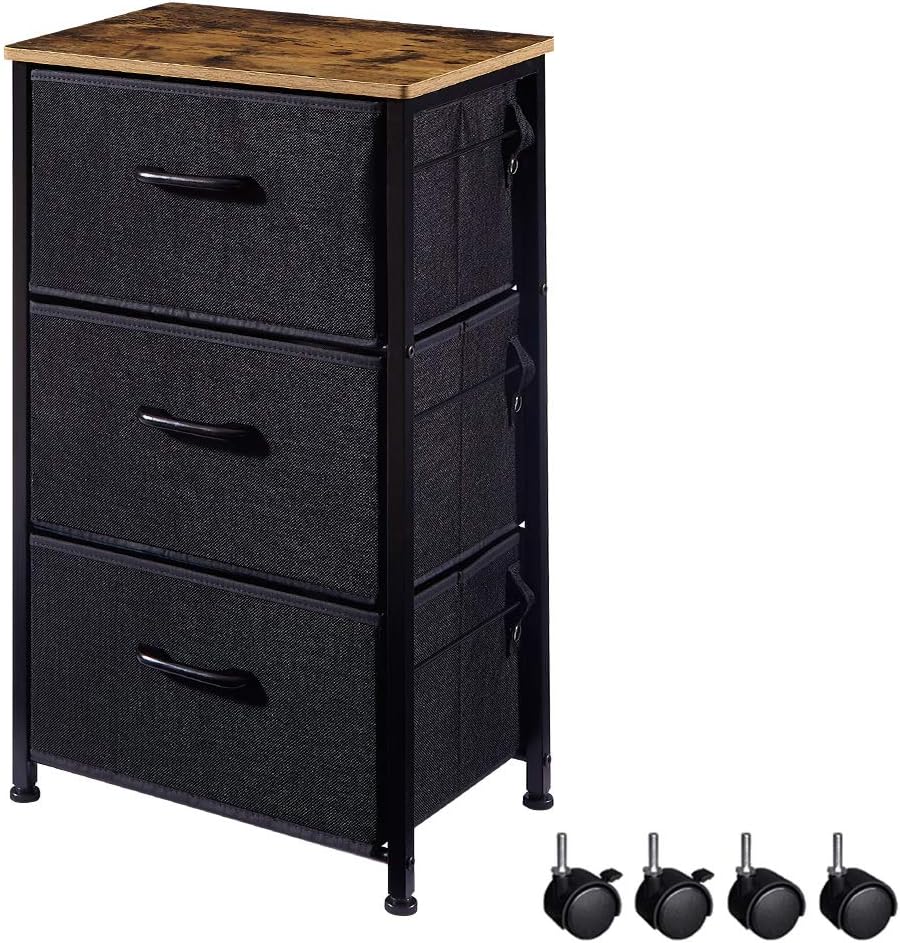 Amazon Com Eknitey 3 Drawers Nightstand Small Dresser Chest Sturdy Side End Table With Fabric Drawers And Wheels For Bedroom Living Room Office Closet Kitchen Dining