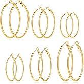 6 Pairs Hoop Earrings for Women, 14K Gold Plated Hoop Earrings Set Hypoallergenic Earrings Large Small Hoops Jewelry for Gifts
