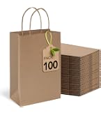 50Pcs Small Paper Gift Bags Brown, A5 Size Paper Bags With Handles, 130GMS Sturdy Kraft PaperBag Party Favor Bags Shopping With Lables For Birthday...