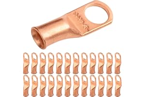 SELTERM 25pcs 4 AWG 3/8" Stud Battery Lugs, Ring Terminals, Heavy Duty Copper Wire Lugs, Battery Cable Ends, 4 Guage Ring Terminal Connectors, UL Bare Copper Eyelets Electrical Battery Cable Lugs