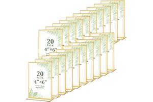 Alffun 20 Pack Gold Acrylic Sign Holders 4x6 Inch, Double Sided Vertical Stand Clear Picture Frames, Table Menu Display Holders for Wedding Table Numbers, Restaurant Signs, Party and Office Photos