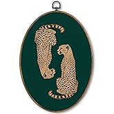 TLESKE Emerald Green Cheetah Leopard Oval Wall Art Decor Framed 9x12, Trendy Retro Canvas Wall Art Prints Artwork, Dark Green Hanging Wall Picture Room Door Decor for Bedroom Living Room Kitchen