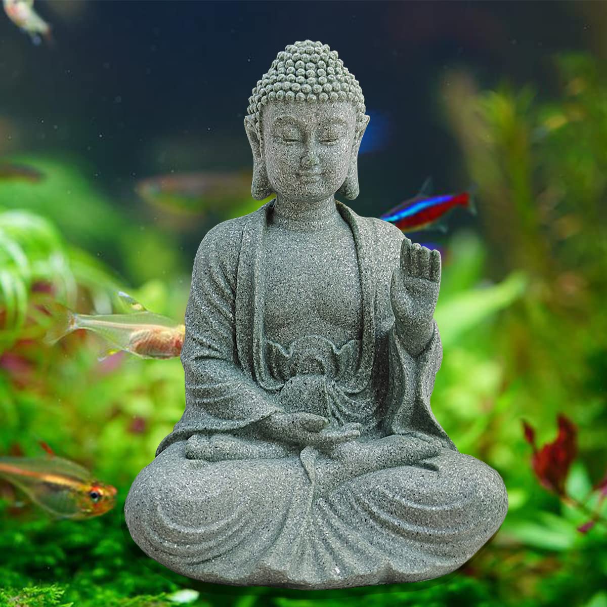 Photo 1 of livelyfish Fish Tank Buddha Statue Handmade Japanese Aquarium Decoration Heavy-Duty Peace Hand Meditation Buda Sculpture for Aquarium Fish Tank Home Decor, Large-B