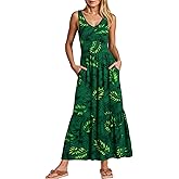 LILBETTER Women's Summer Casual Sleeveless V Neck Swing Dress Flowy Tiered Maxi Beach Dress with Pockets