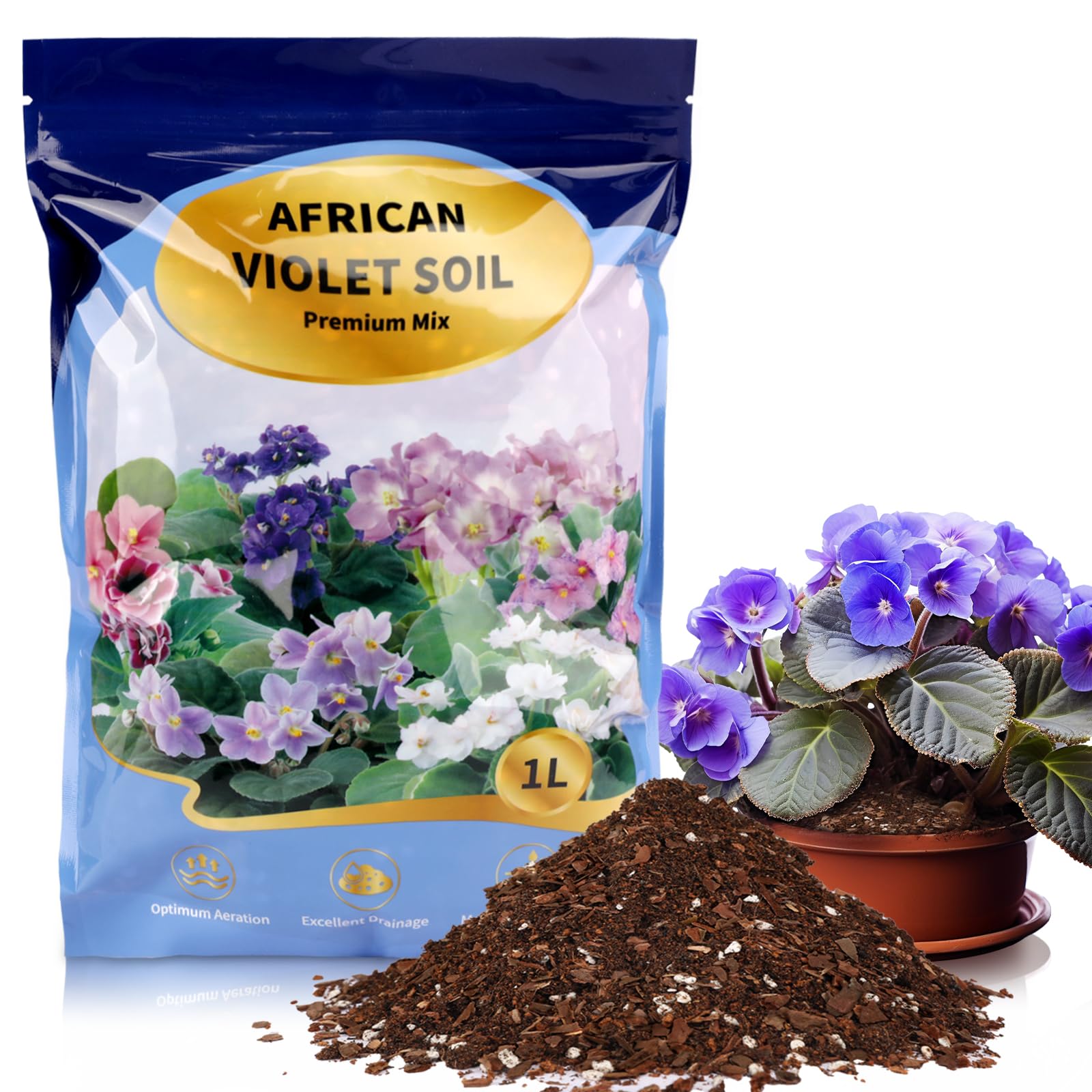 GOTVUGE African Violet Potting Soil Mix 4L, Pre-mixed Acid Soil Peat-Free, Ideal for African Violets to Ensure Optimal Nutrient Uptake and Vibrant Blooms