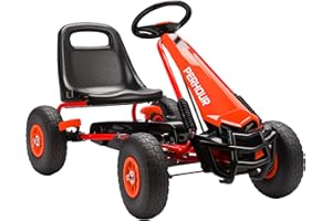 Qaba Go Kart for Kids, 4 Wheel Pedal Go Cart with Adjustable Seat, Steering Wheel, EVA Wheels, Brake, Outdoor Racer Ride On Pedal Car for Boys & Girls Aged 3-8 Years Old, Red