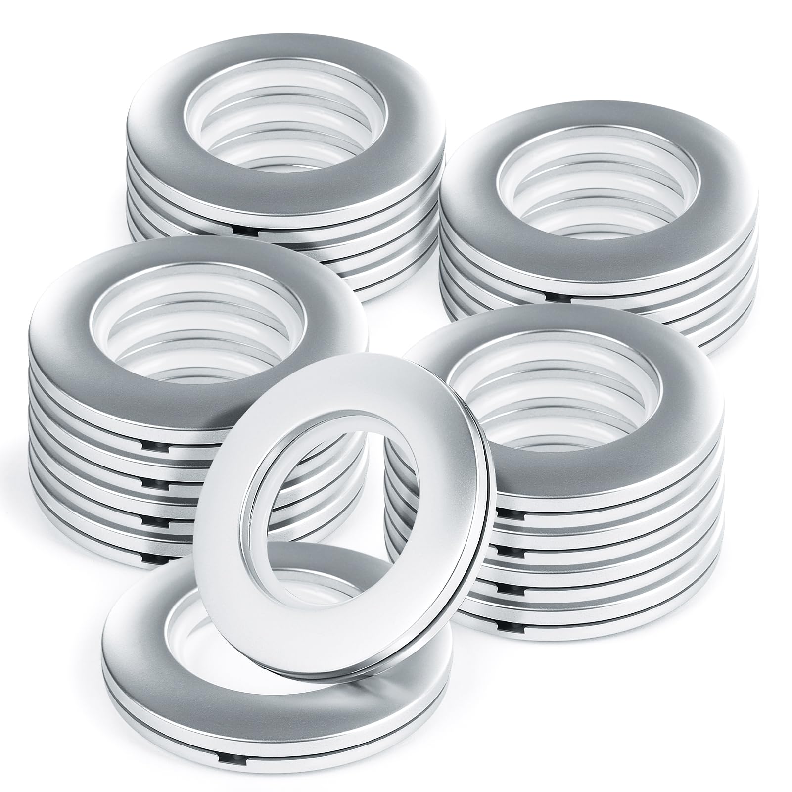 WCIC Curtain Rings with Eyelet 16PCS Grommets Plastic Rings Inner Diameter 40mm DIY for Window Shower Locker Room Door Curtains Matte Silver