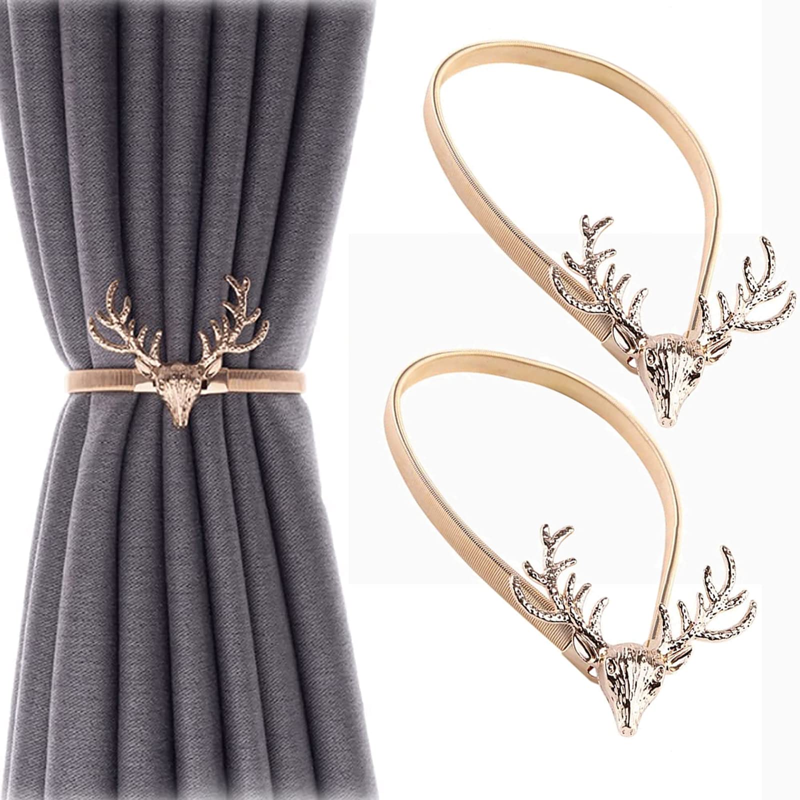 Curtain Tiebacks, 2 Pack Aluminum Alloy Spring Design Curtain Holdback, Gold Ties Backs for Curtains, Holdbacks Hold Drape for Home Office Hotel Window Treatment Deco