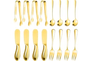 MLURCU Cheese Butter Spreader Knives Set Charcuterie Accessories 16 Pieces Charcuterie Boards Utensils Stainless Steel Spreader Knife Mini Serving Tongs Spoons and Forks for Jam Appetizers Pastry (Gold)