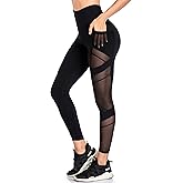 WE CUFFLLE Women's Mesh High Waist Leggings Yoga Pants with Pockets Tummy Control 4 Way Stretch Workout Yoga Leggings
