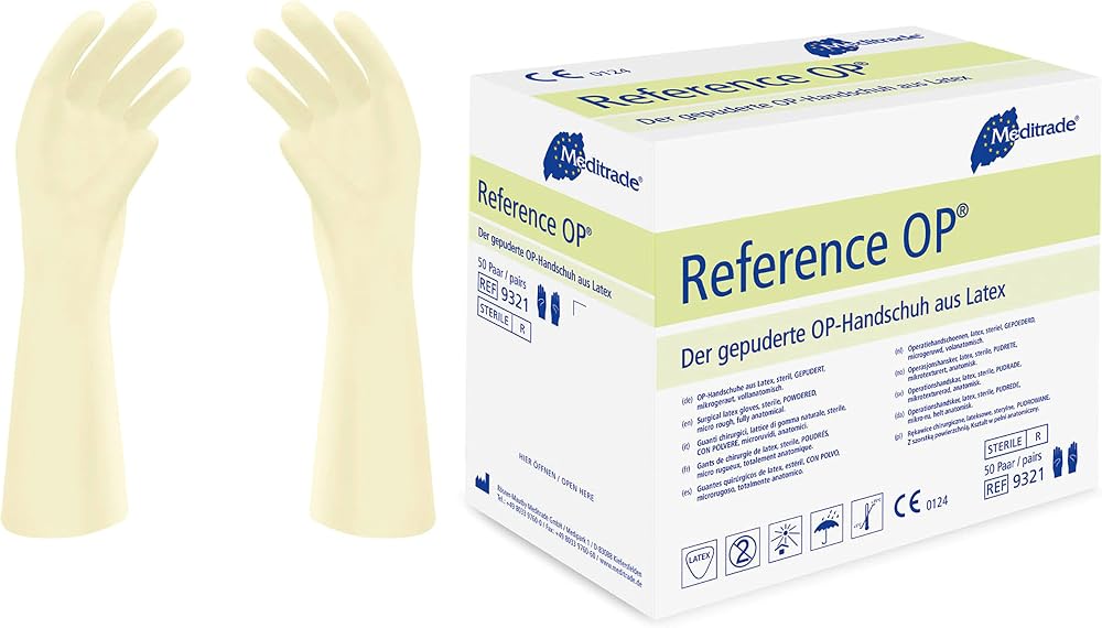 Meditrade Reference OP Surgical Gloves Latex Powdered Sterile Size 6.5 50 Pairs