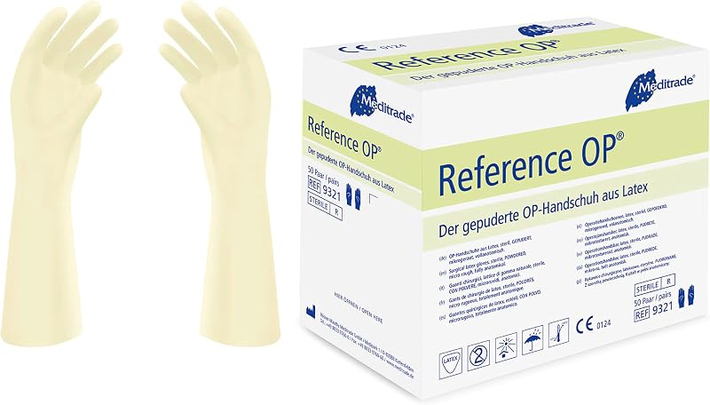 Meditrade Reference OP Surgical Gloves Latex Powdered Sterile Size 6.5 50 Pairs