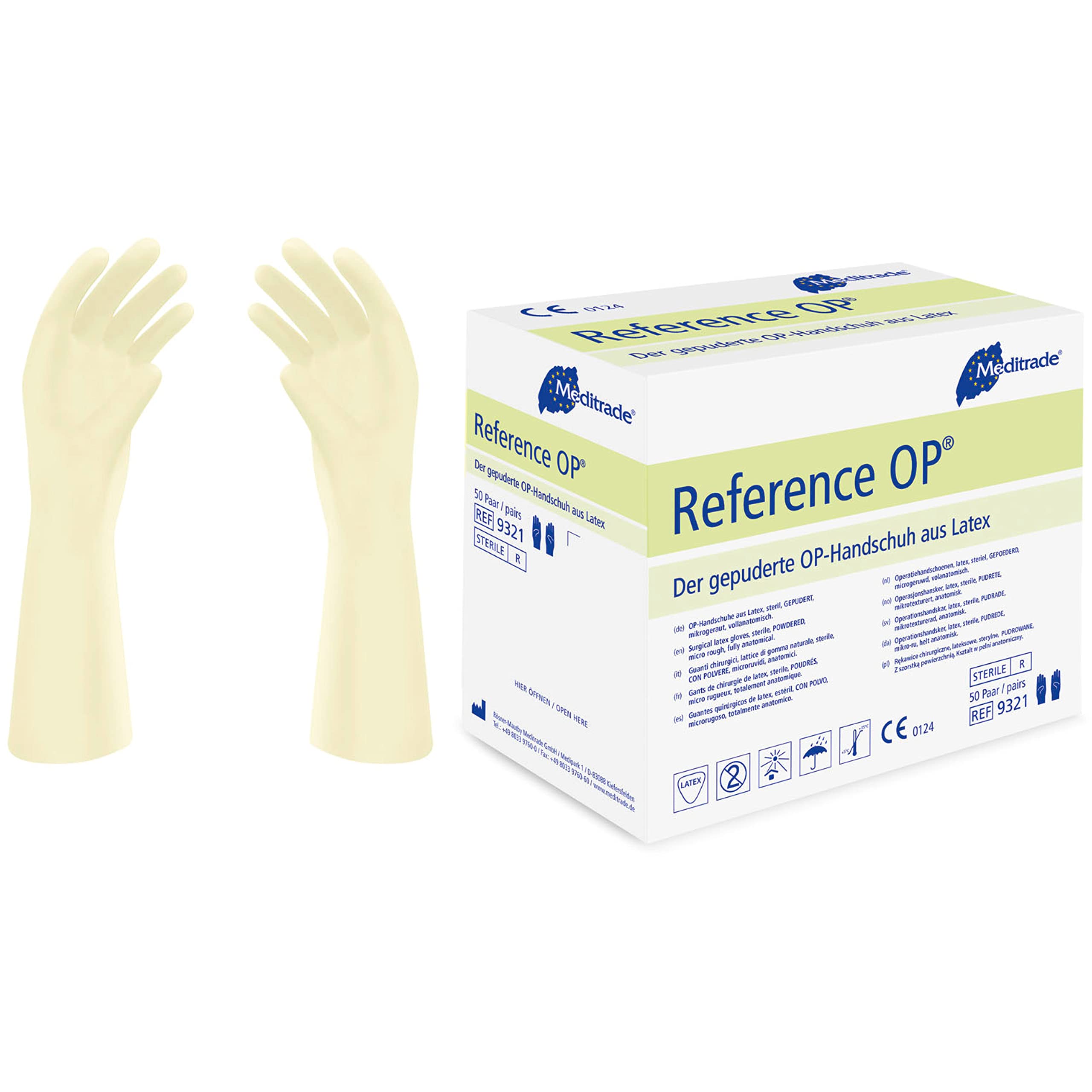 Meditrade Reference™ OP Surgical Gloves – Pure Latex, Powdered, Sterile – Suitable for All Surgical Areas - Natural – Size 6.5 – 50 Pairs
