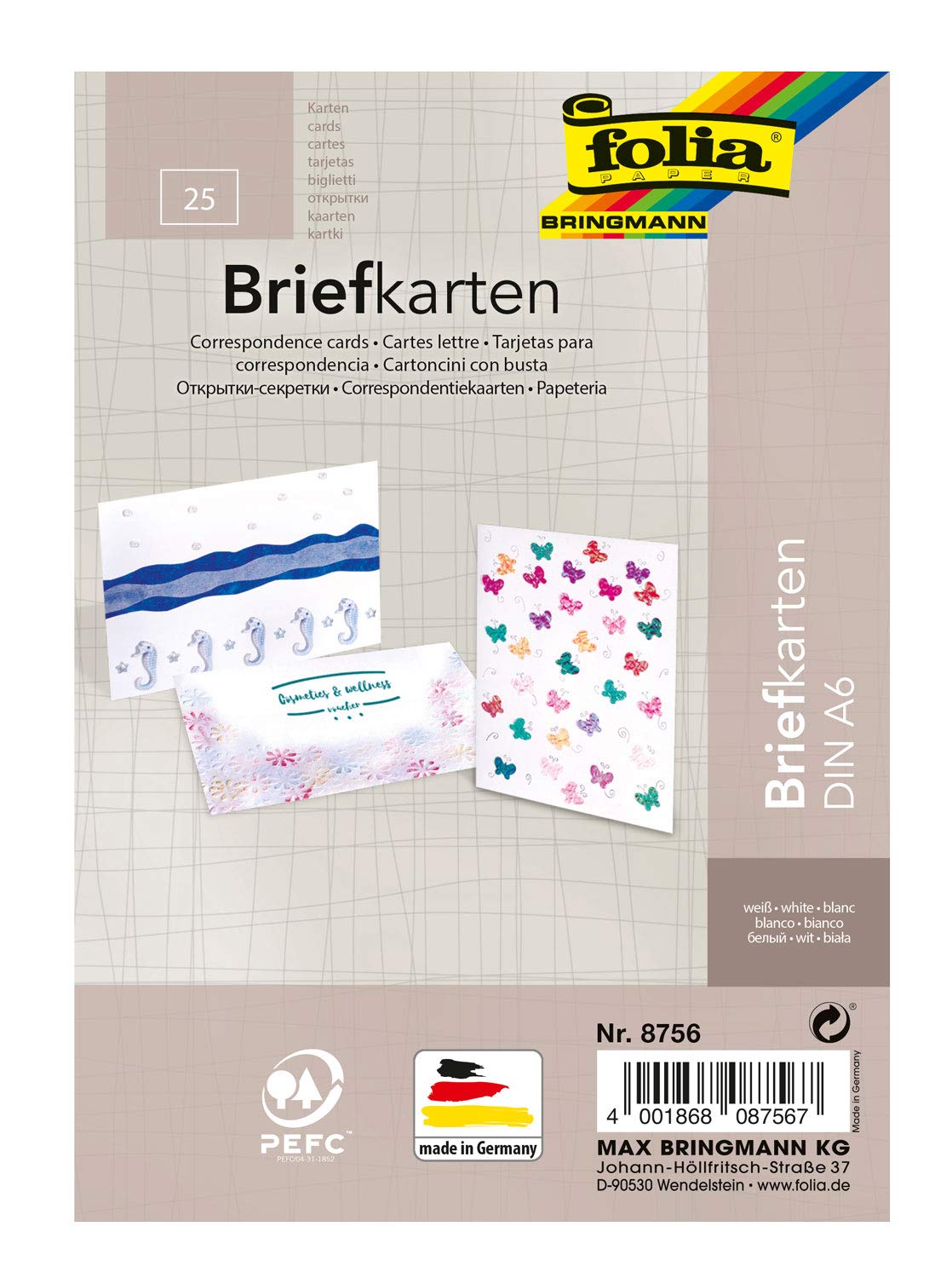 folia 8756 – Letter Cards White, DIN A6 Simple, Pack of 25 – Double Cards for Creative Design of Invitations, Greetings Cards