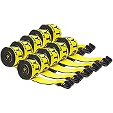 Mytee Products (10 Pack) Winch Straps 4" x 30' Yellow Heavy Duty Tie Down w/Flat Hook Extreme WLL# 6670 lbs | 4 Inch Cargo Control for Flatbed Truck Utility Trailer