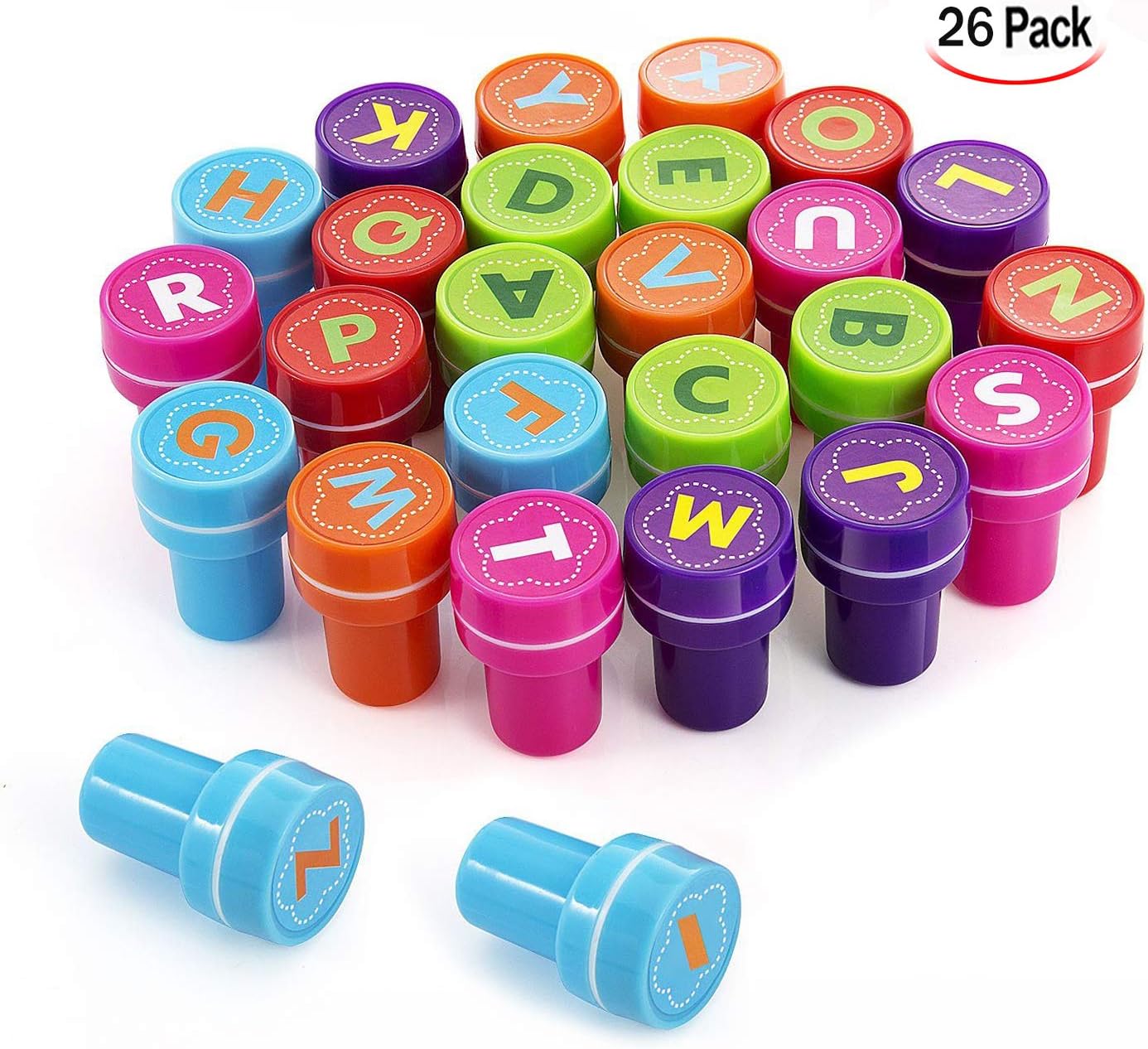 Xrten 26 Alphabets Kids Cartoon Stamp, Plastic Signet Set for Children Multicolor Plastic Letter Stamp Game for Baby Birthday Party - Image 4