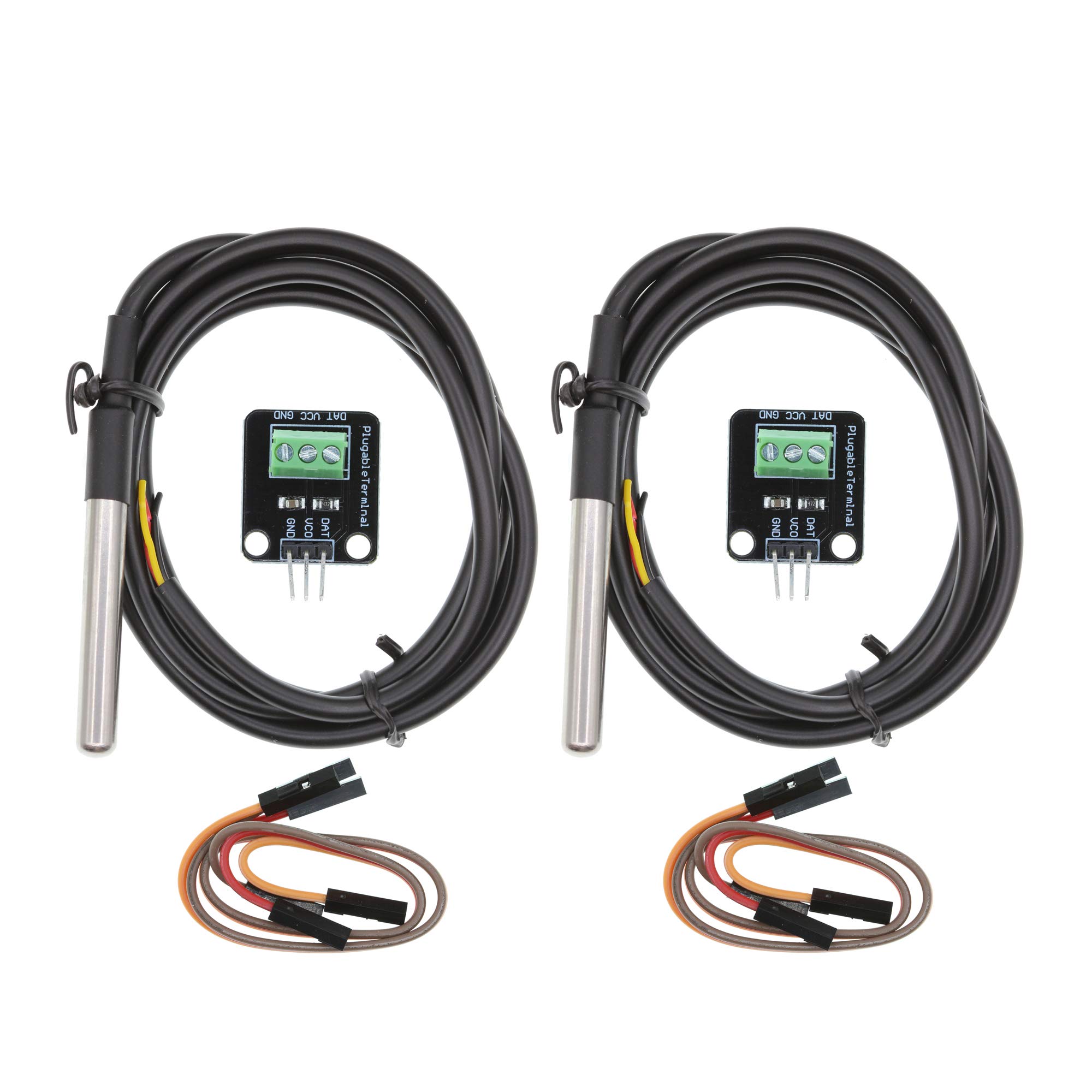 HUABAN 2PCS DS18B20 Temperature Sensor Module Kit Waterproof 100CM Digital Sensor Cable Stainless Steel Probe Terminal Adapter For Arduino